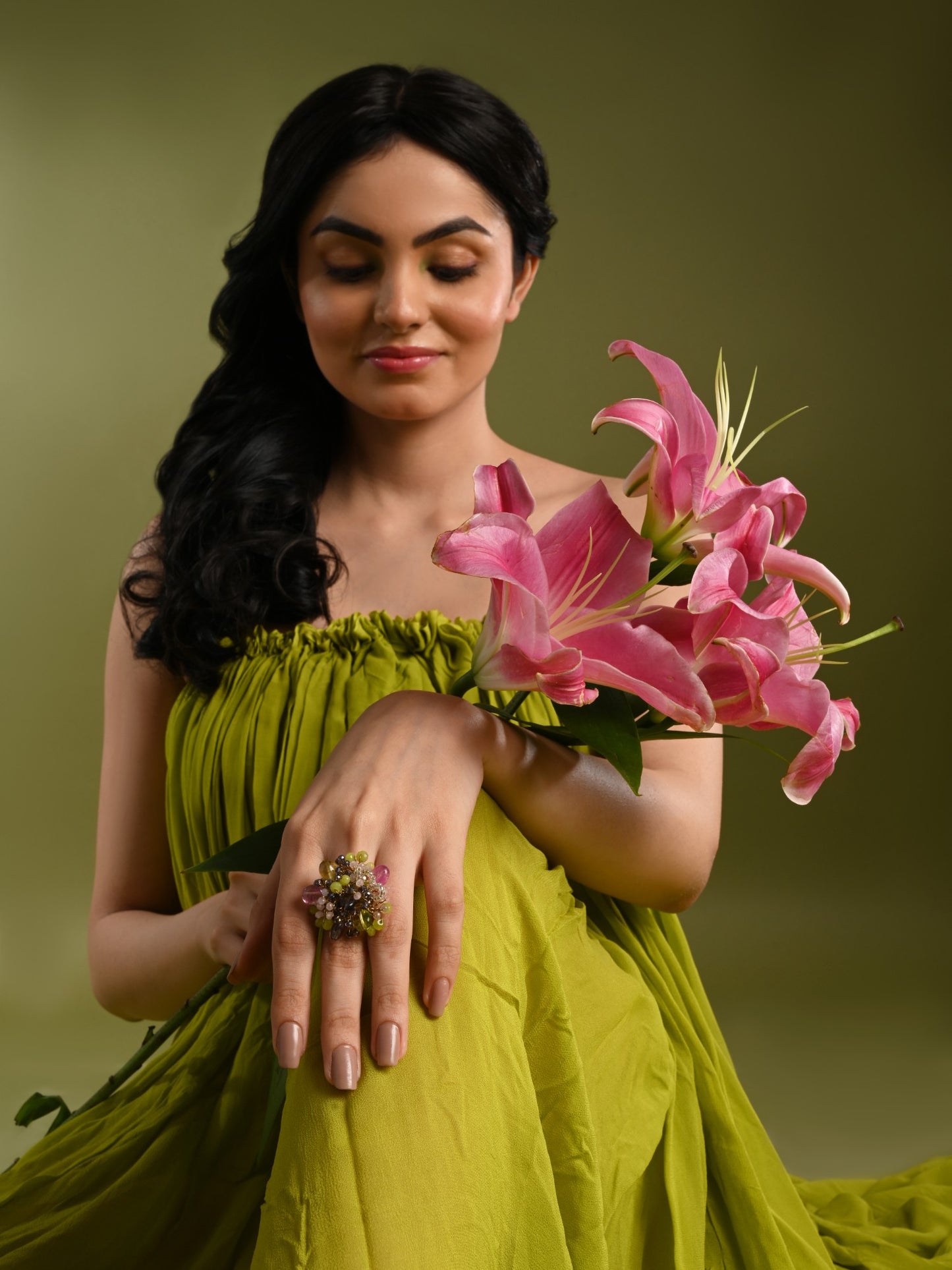 Colourful Stone Haldi Mehendi Wedding Adjustable Ring