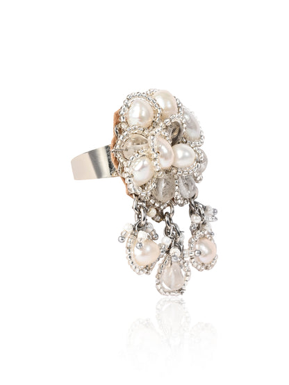 Pearl Silver Ring | Statement Pearl Ring for Women | D’oro