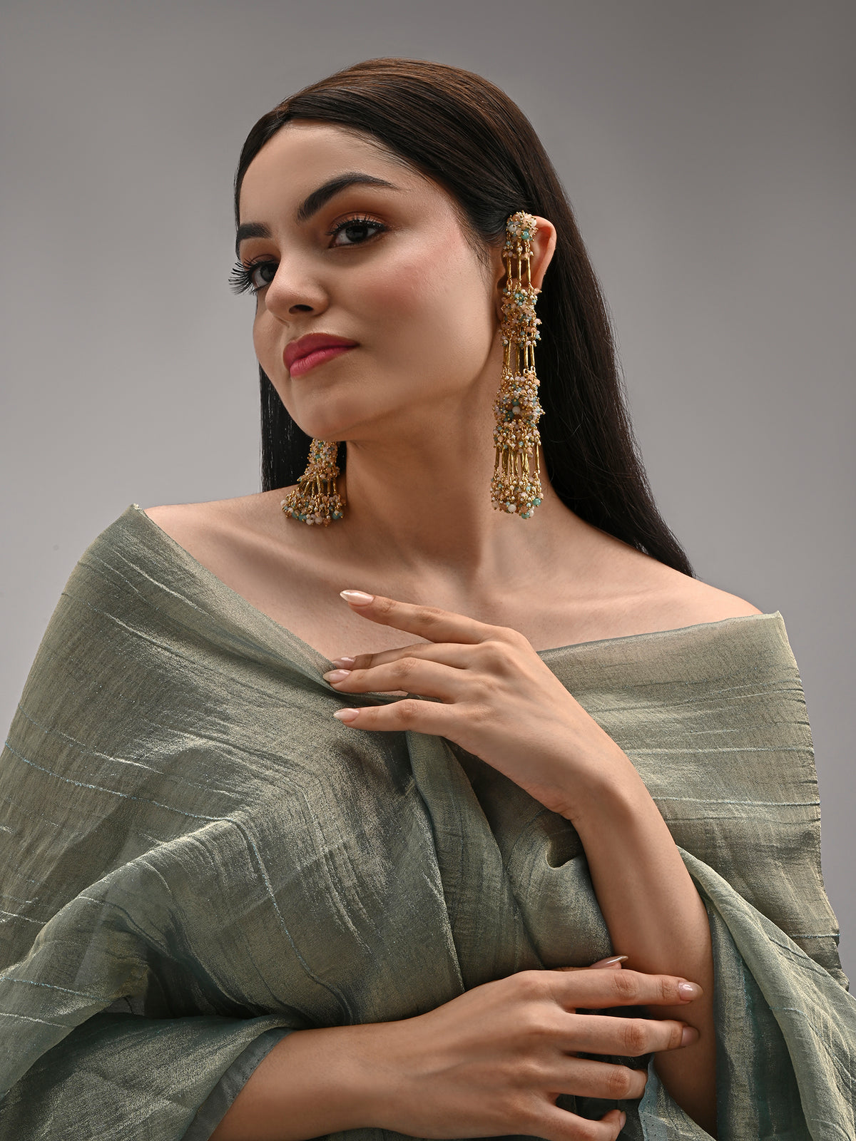 Handcrafted Metallic And Multi Colour Stone Earrings Designed With Metallic Pipe And Beads For Versatile Look