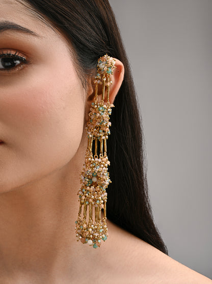 Handcrafted Metallic And Multi Colour Stone Earrings Designed With Metallic Pipe And Beads For Versatile Look