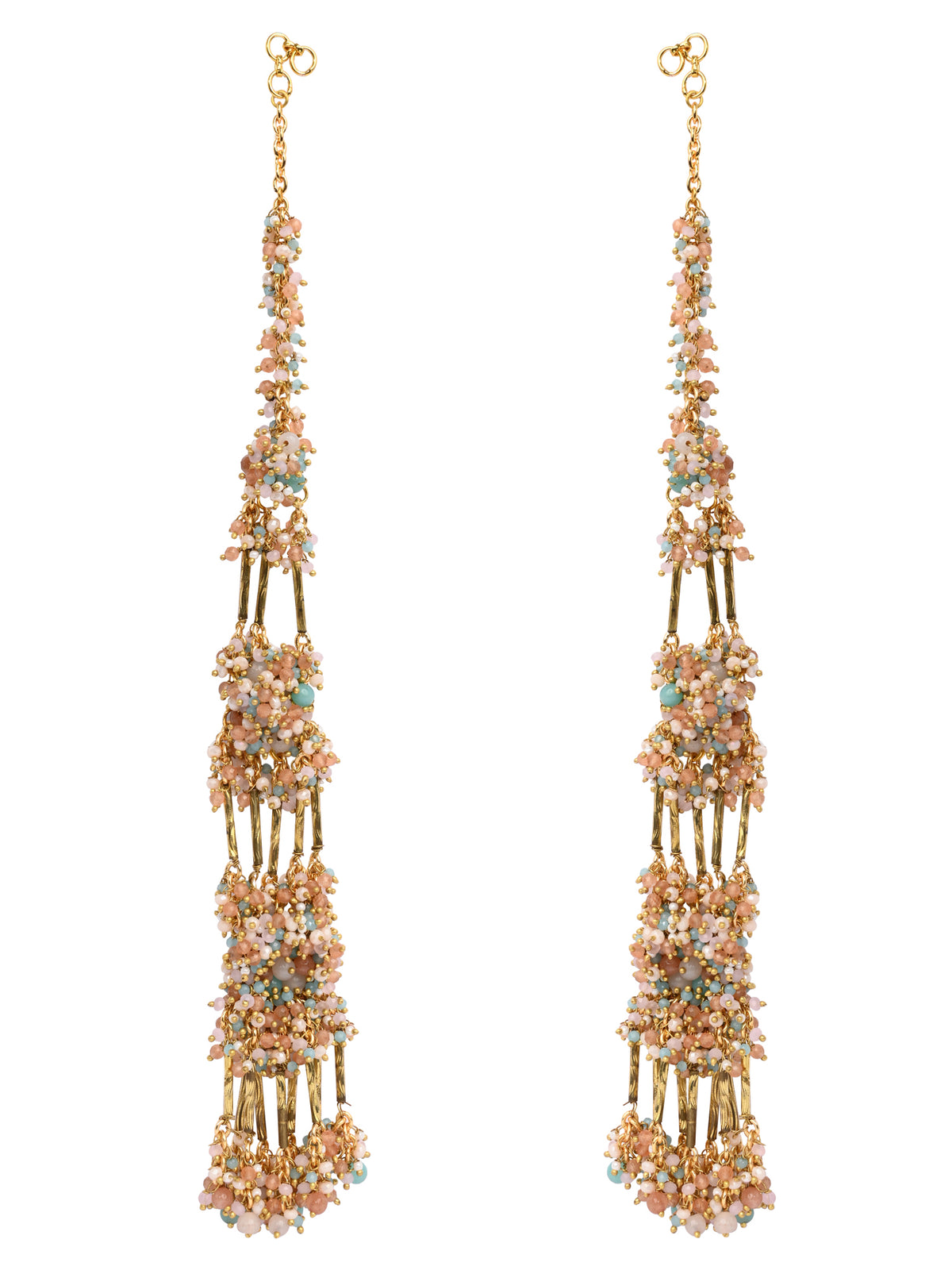 Handcrafted Metallic And Multi Colour Stone Earrings Designed With Metallic Pipe And Beads For Versatile Look