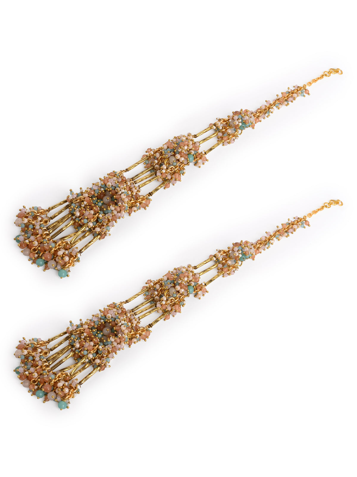 Handcrafted Metallic And Multi Colour Stone Earrings Designed With Metallic Pipe And Beads For Versatile Look