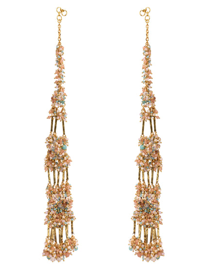 Handcrafted Metallic And Multi Colour Stone Earrings Designed With Metallic Pipe And Beads For Versatile Look