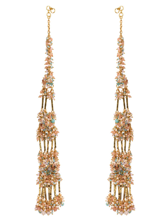 Handcrafted Metallic And Multi Colour Stone Earrings Designed With Metallic Pipe And Beads For Versatile Look