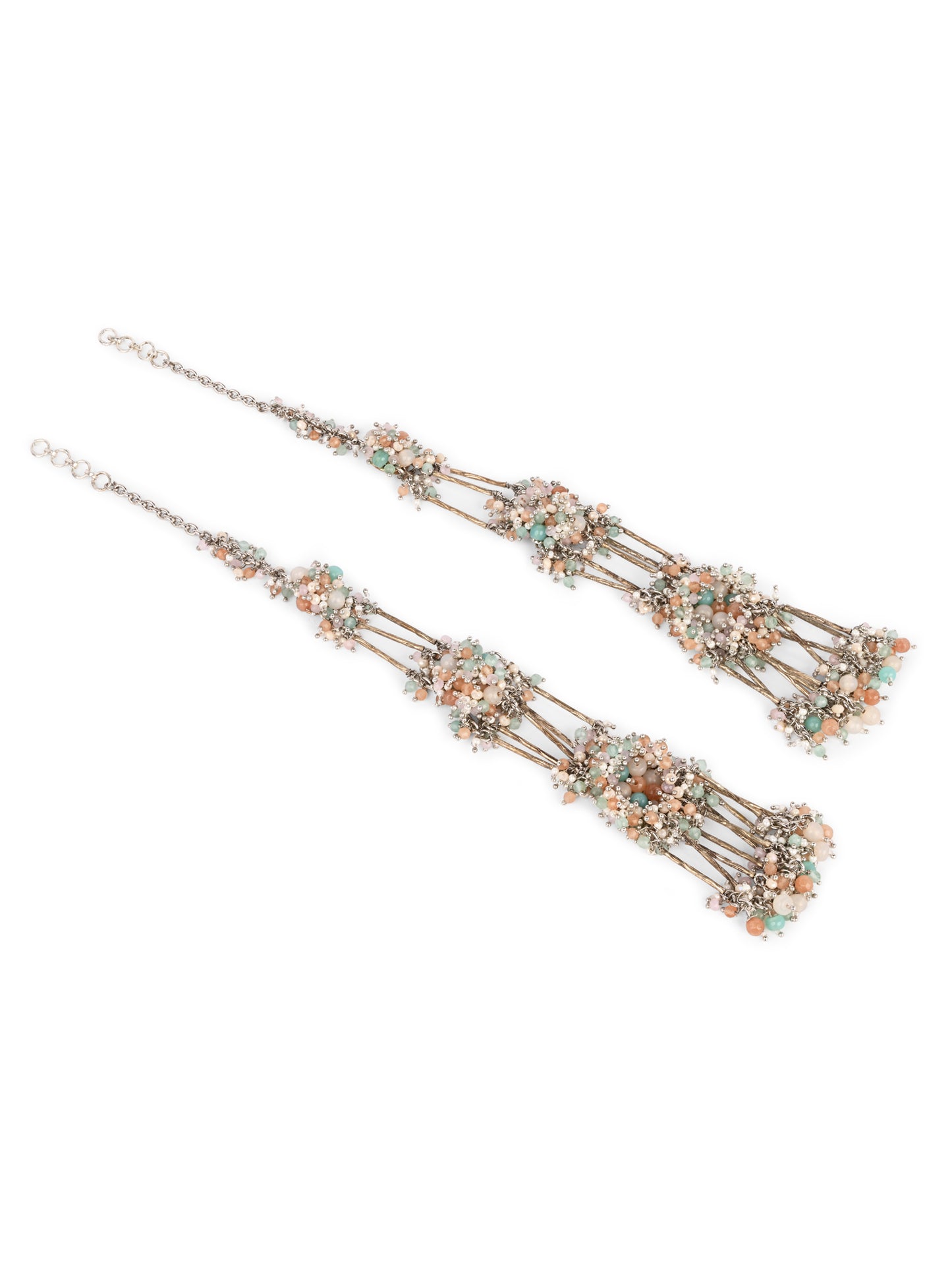 Handcrafted Metallic And Multi Colour Stone Earrings Designed With Metallic Pipe And Beads For Versatile Look