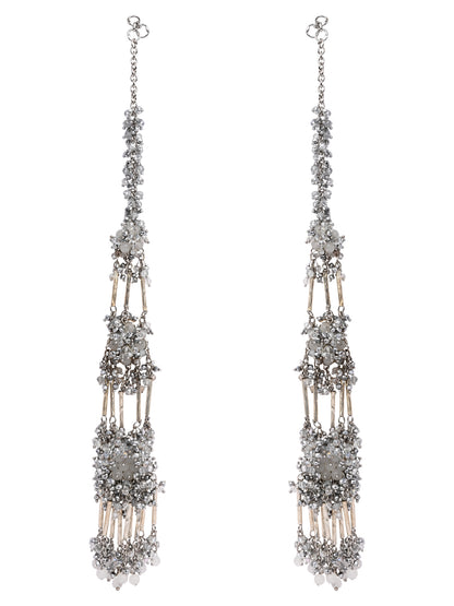 Handcrafted Silver Base Metal Three Layer Kaan Chain Earrings For Bold Look