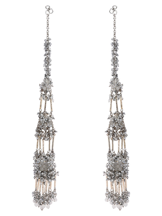 Handcrafted Silver Base Metal Three Layer Kaan Chain Earrings For Bold Look