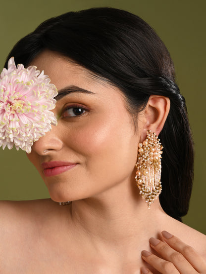 Fresh Water Pearl Floral Long Earrings