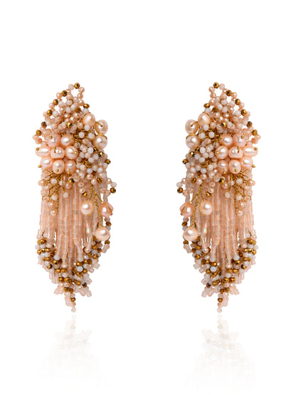 Fresh Water Pearl Floral Long Earrings