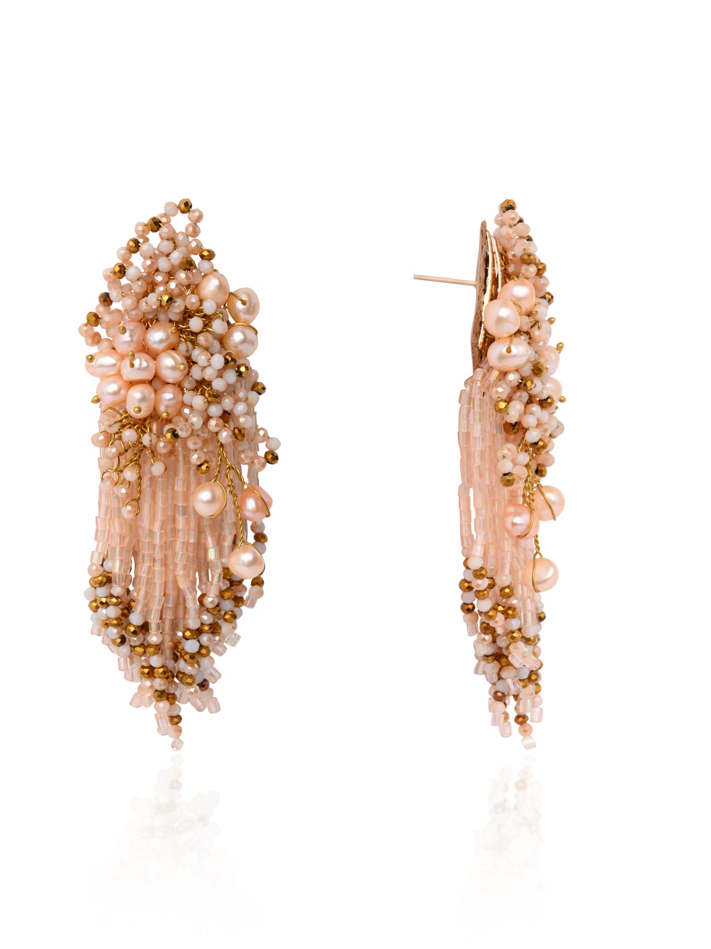 Fresh Water Pearl Floral Long Earrings