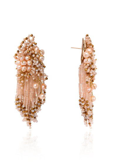 Fresh Water Pearl Floral Long Earrings