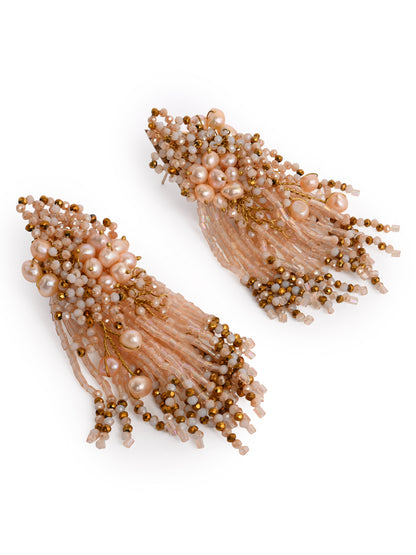 Fresh Water Pearl Floral Long Earrings