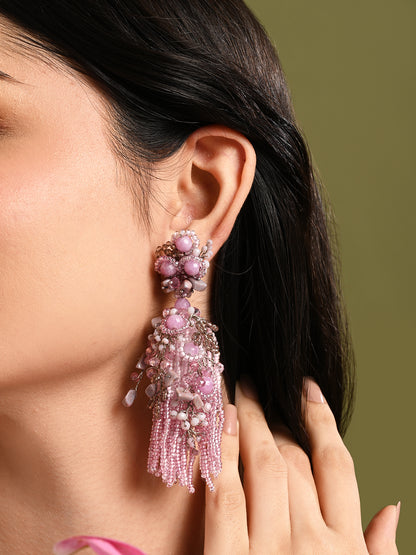Mauve Stone Jhumka Long Earrings