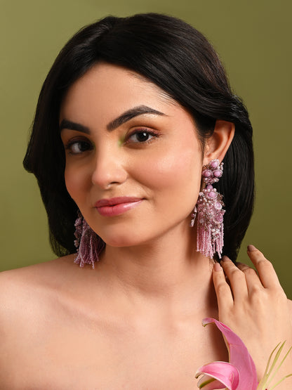 Mauve Stone Jhumka Long Earrings