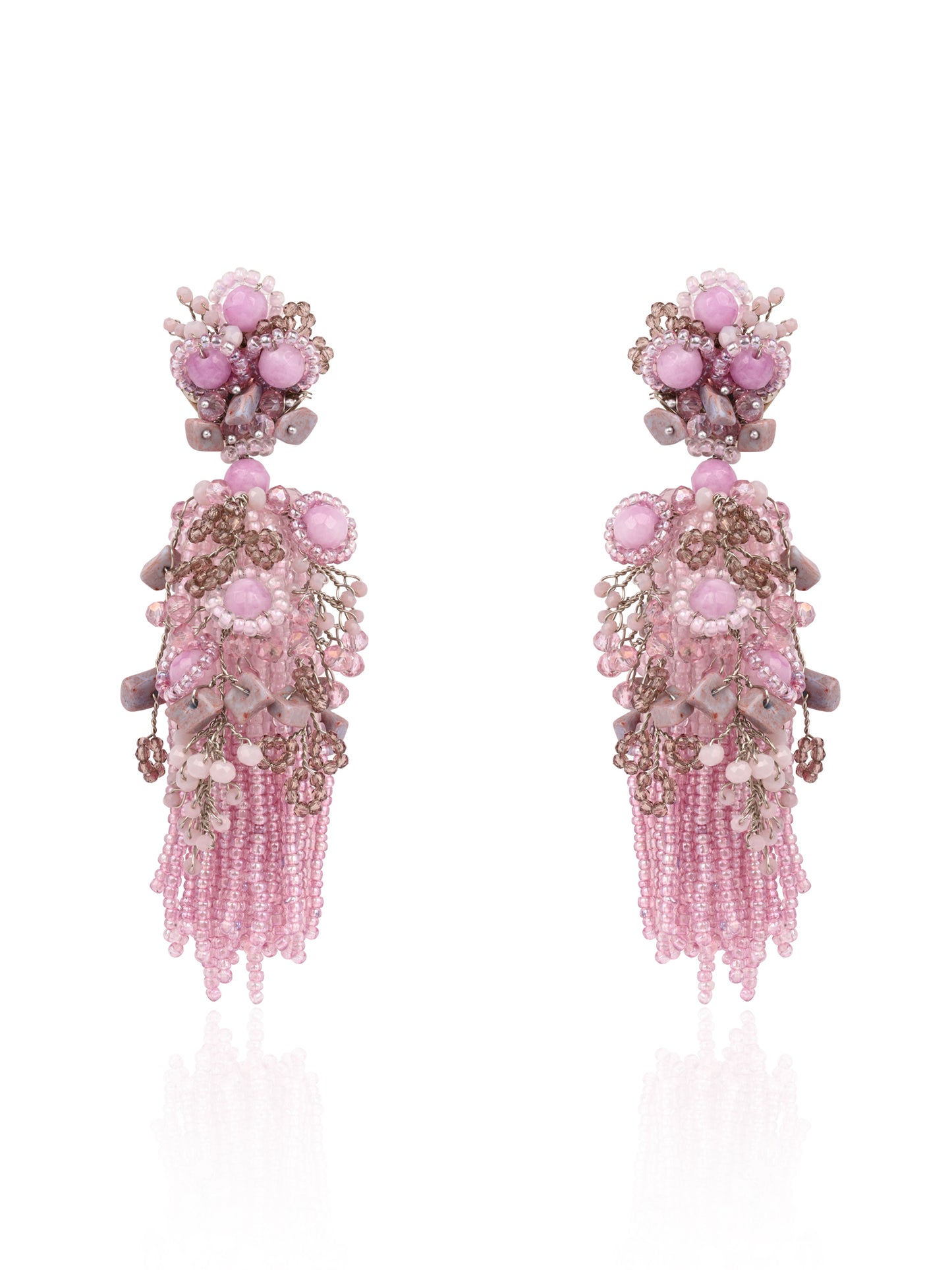 Mauve Stone Jhumka Long Earrings