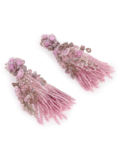 Mauve Stone Jhumka Long Earrings