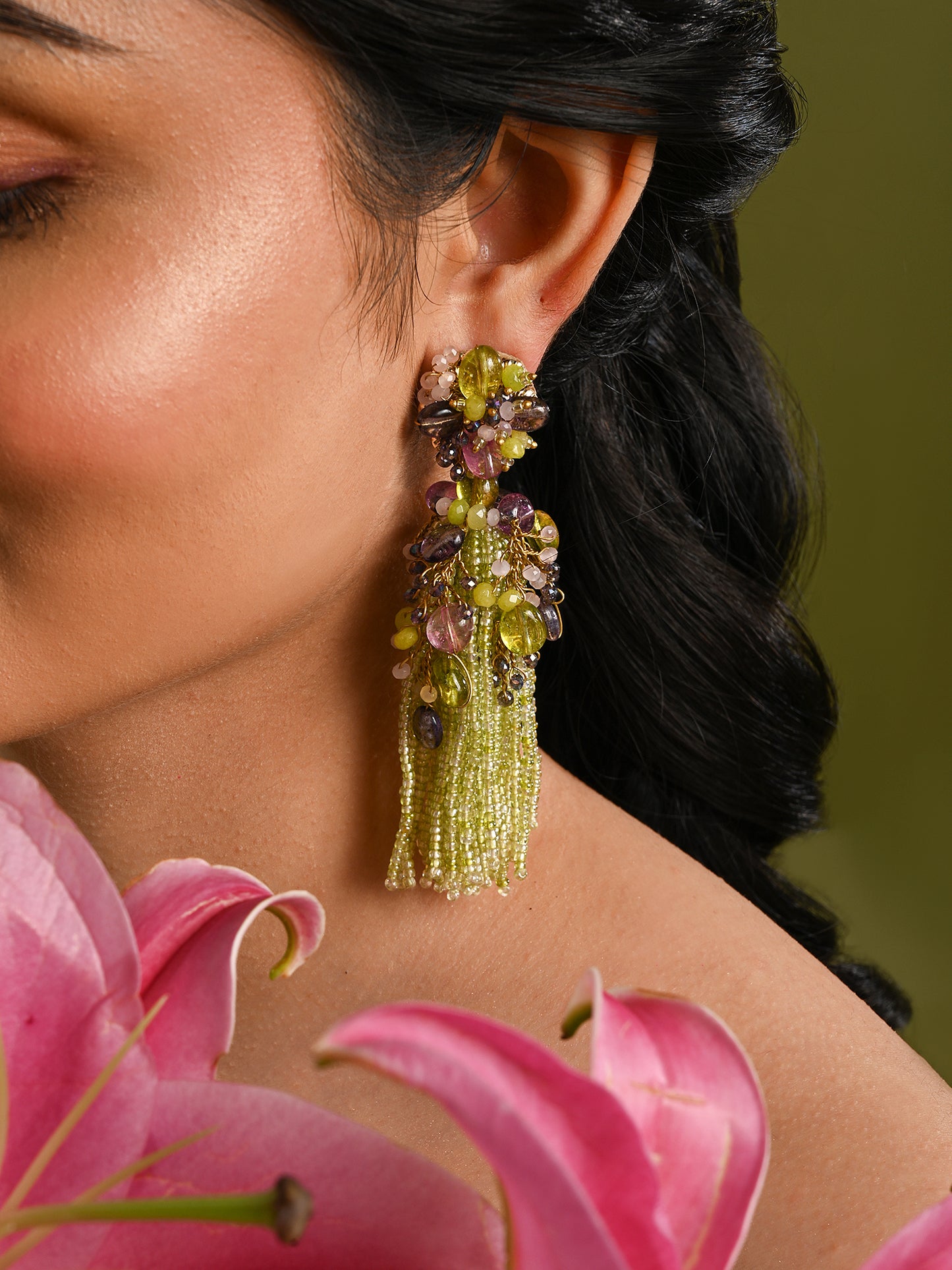 Green Mehendi Jhumka Tassel Earrings