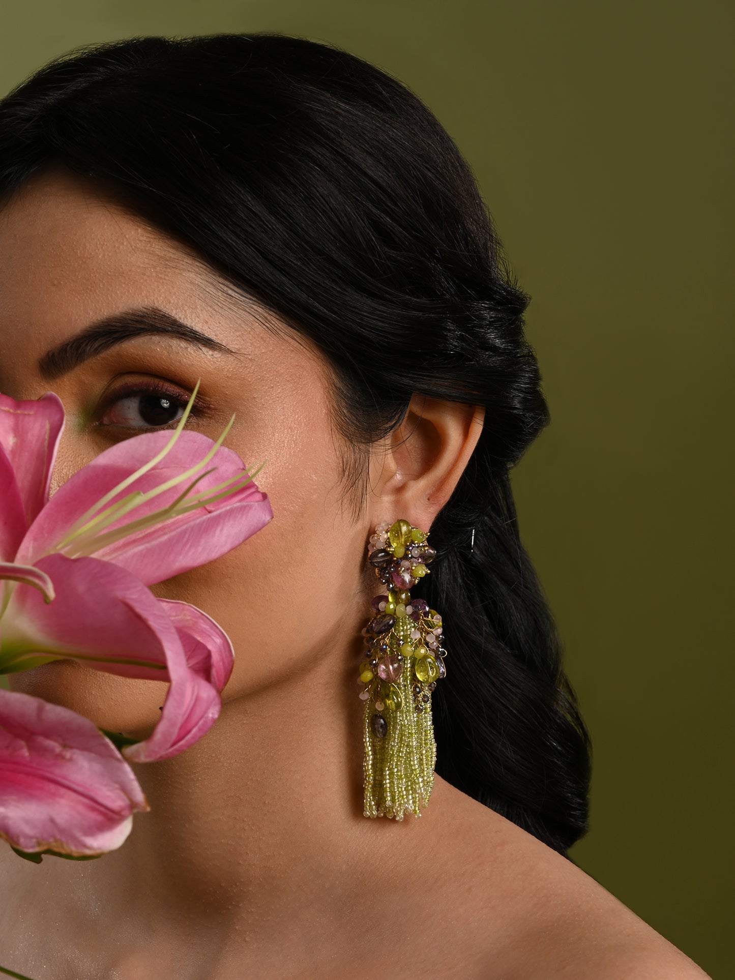 Green Mehendi Jhumka Tassel Earrings