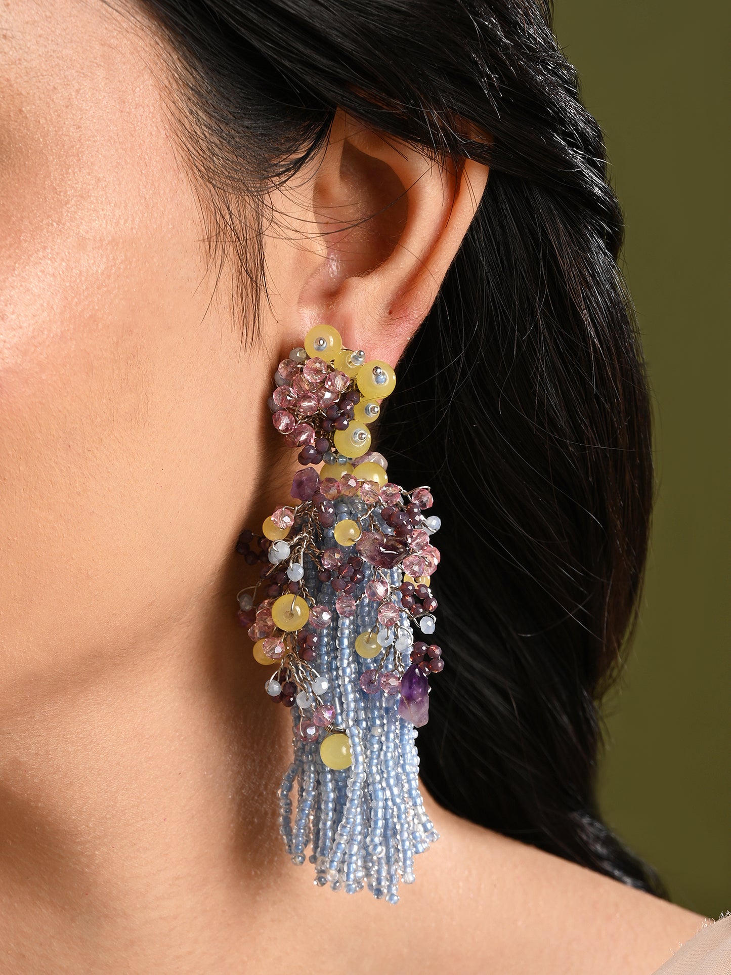 Colourful Stone Long Jhumka Earrings