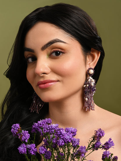 Luxury Wine And Pearl Long Earrings