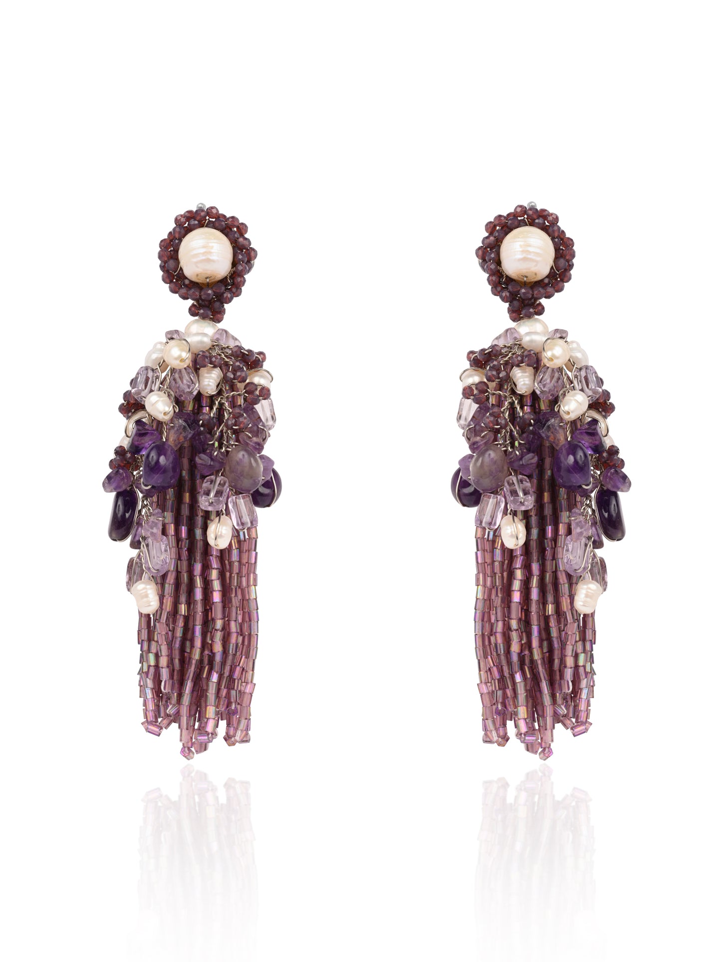 Luxury Wine And Pearl Long Earrings