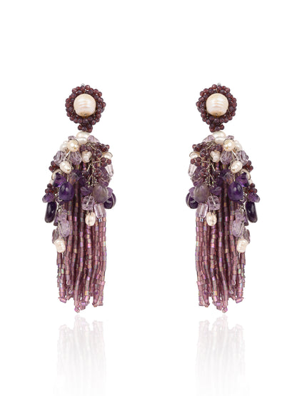 Luxury Wine And Pearl Long Earrings