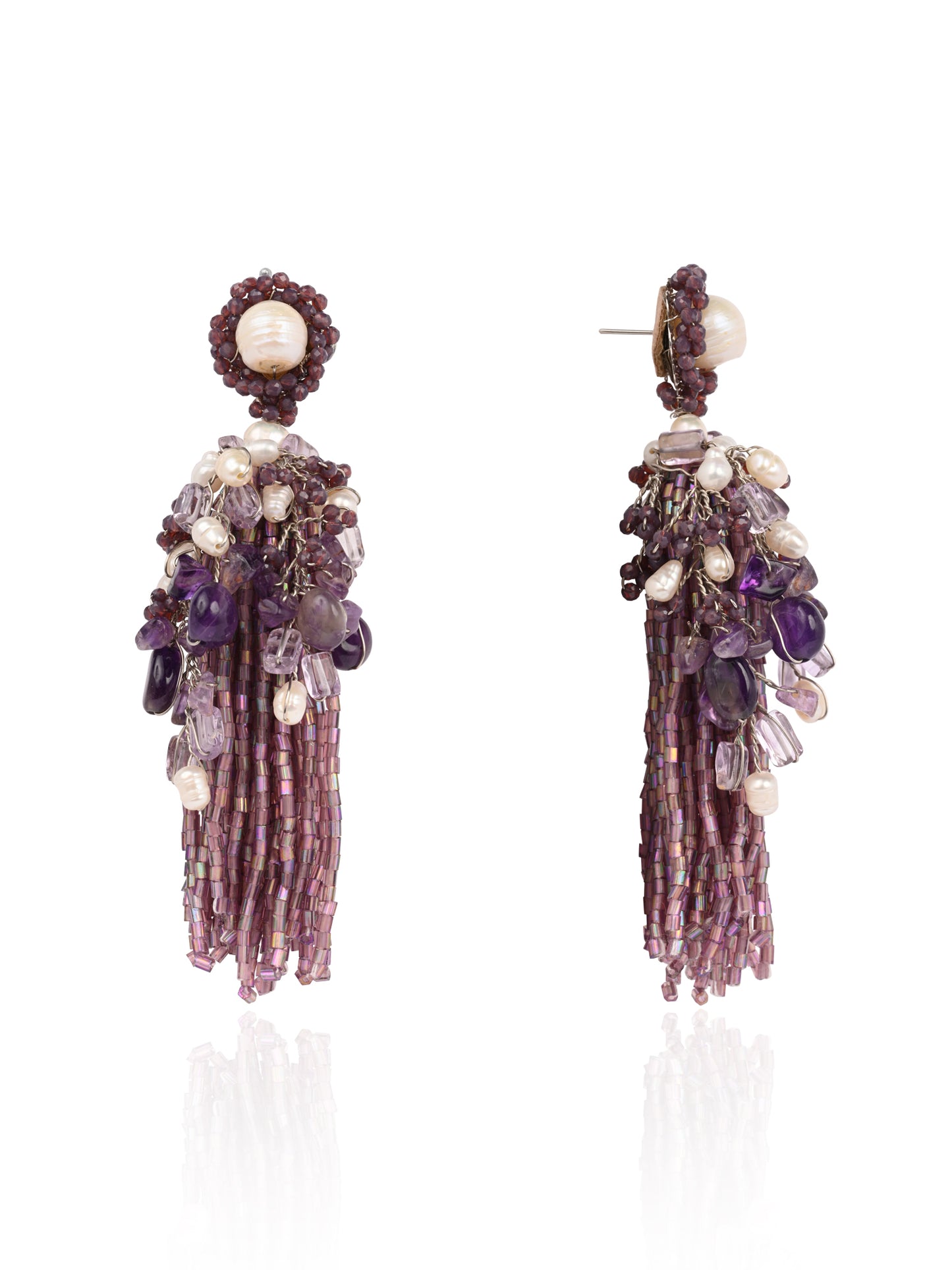 Luxury Wine And Pearl Long Earrings