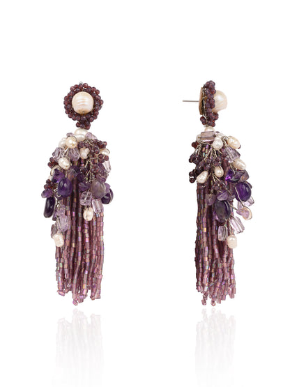 Luxury Wine And Pearl Long Earrings