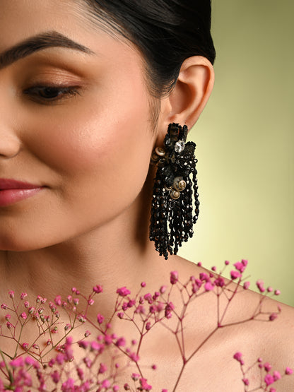 Jet Black Black Anti Tarnish Cocktail Statement Earrings