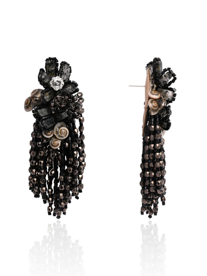 Jet Black Black Anti Tarnish Cocktail Statement Earrings