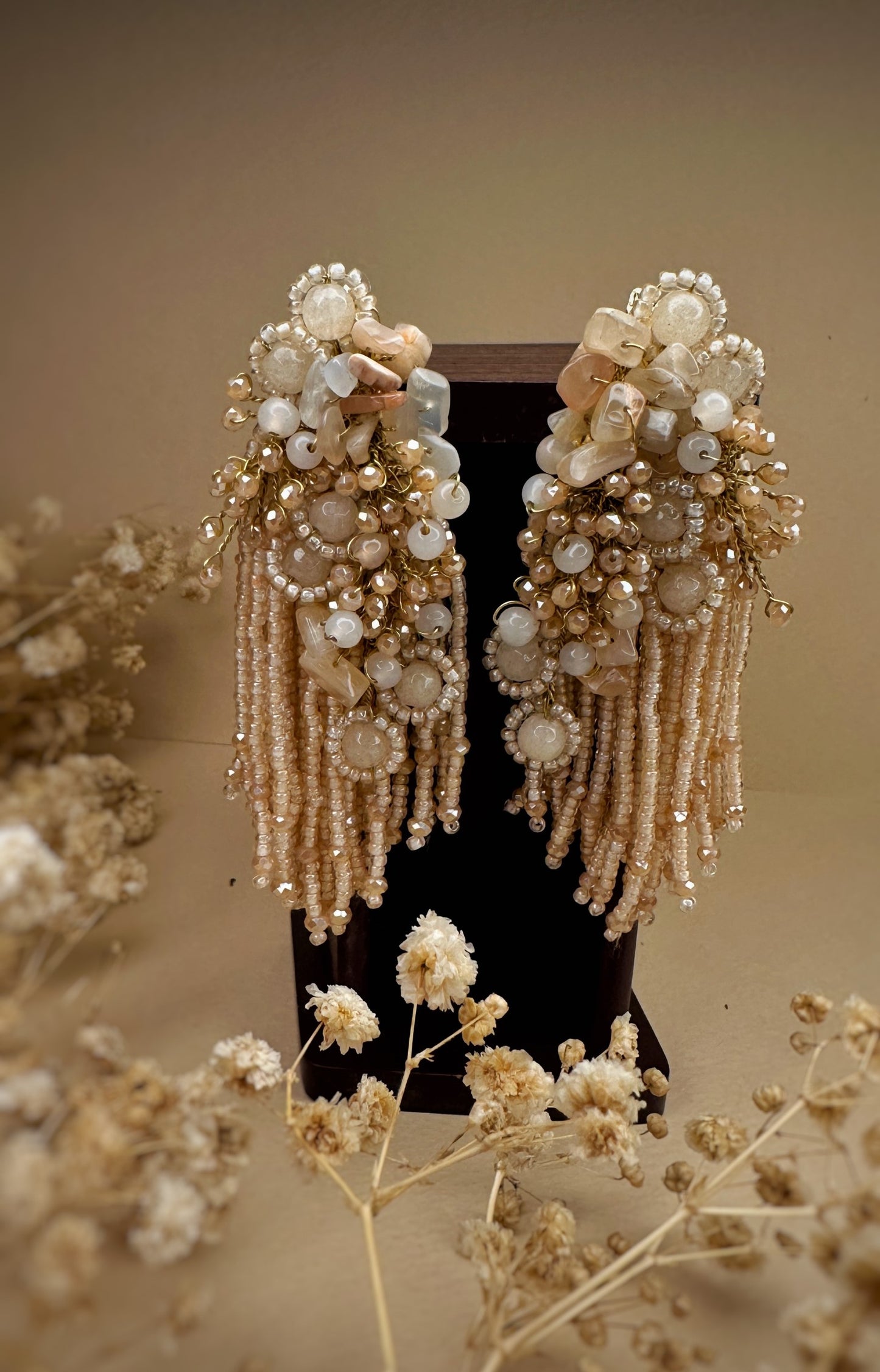 Handcrafted Pearl & Crystal Cascading Statement Earrings