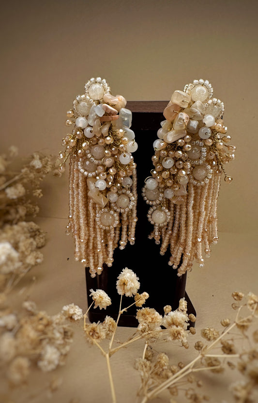 Handcrafted Pearl & Crystal Cascading Statement Earrings