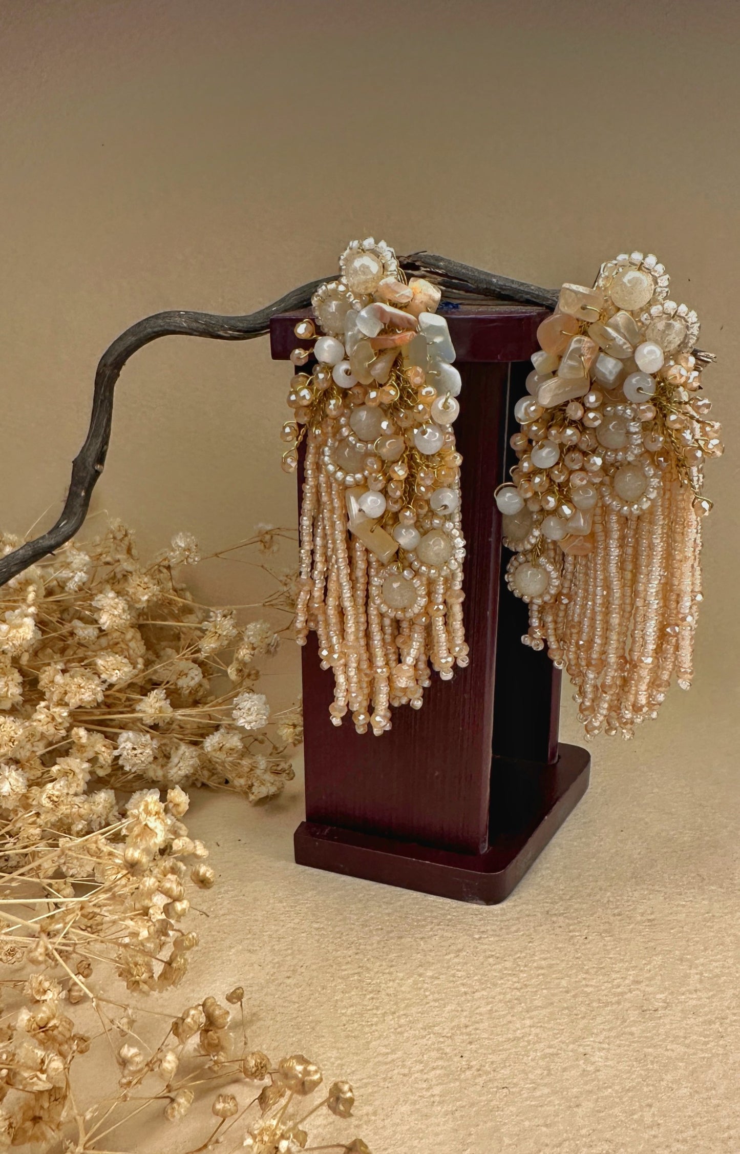 Handcrafted Pearl & Crystal Cascading Statement Earrings