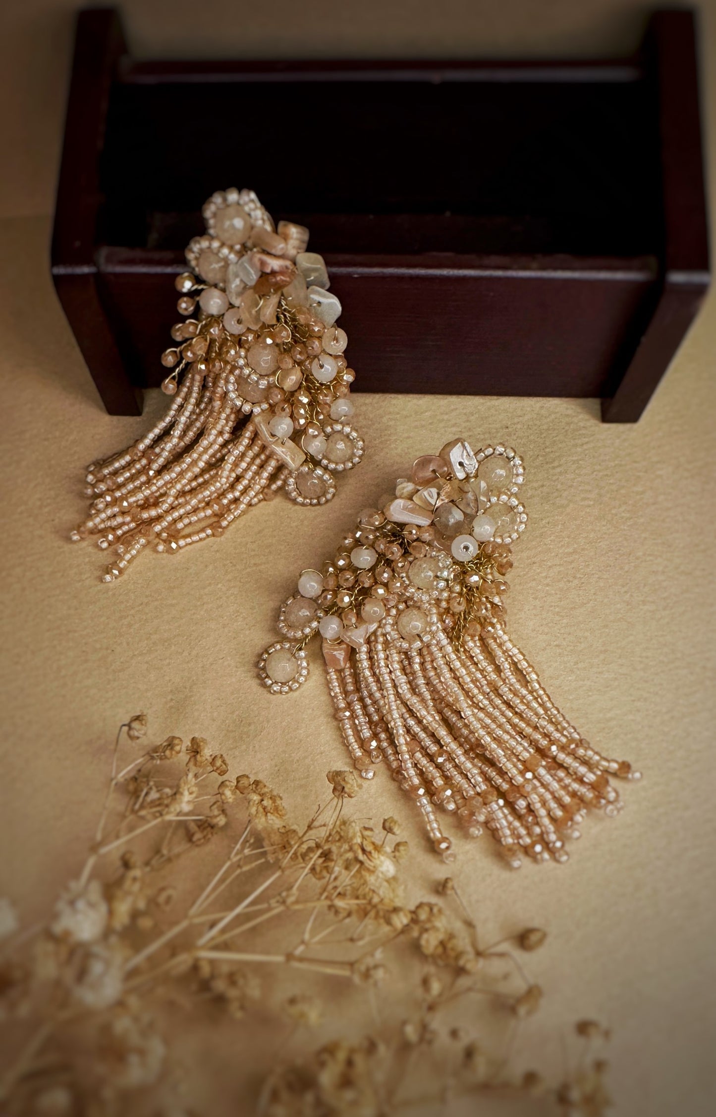 Handcrafted Pearl & Crystal Cascading Statement Earrings