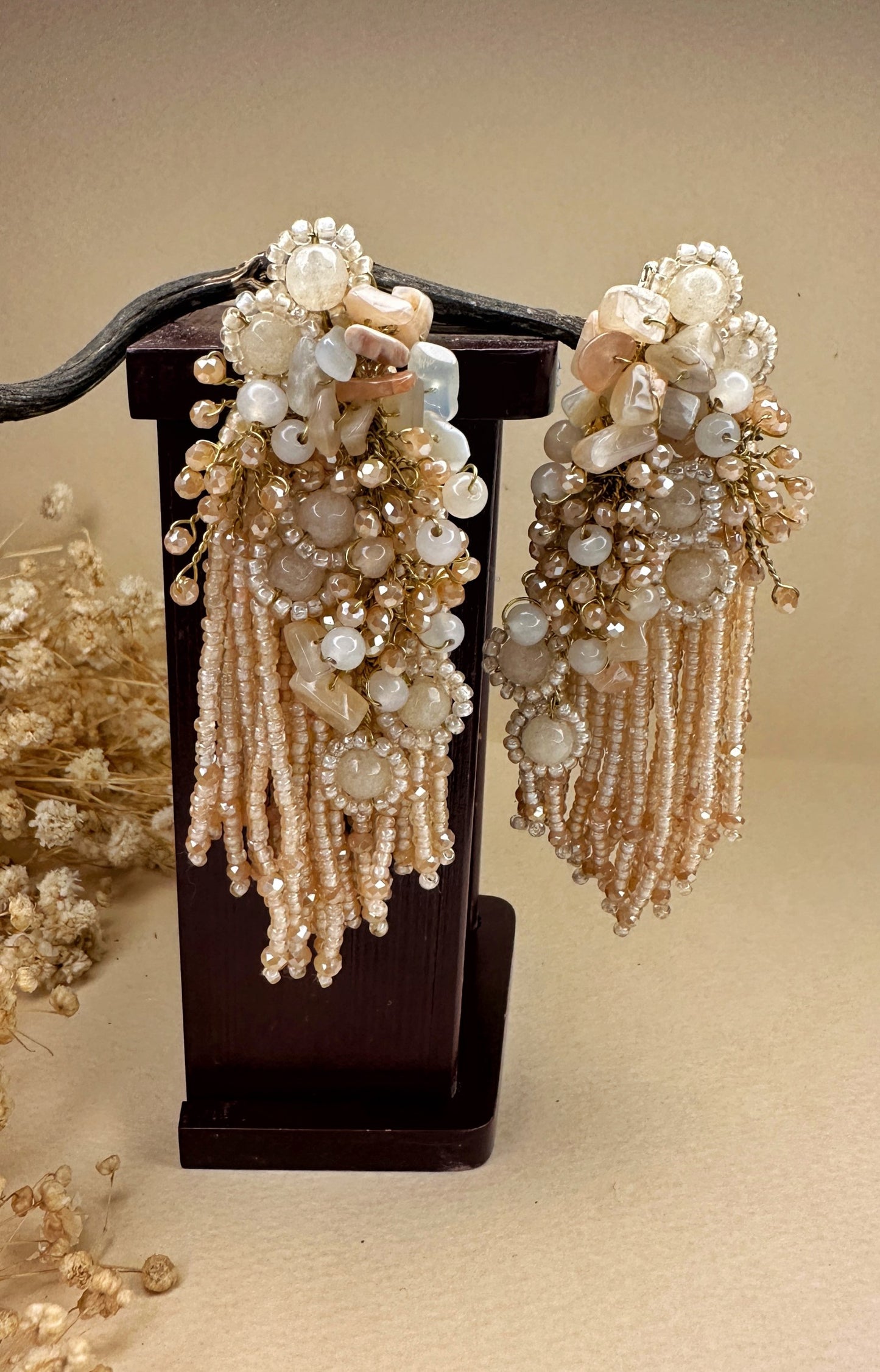Handcrafted Pearl & Crystal Cascading Statement Earrings
