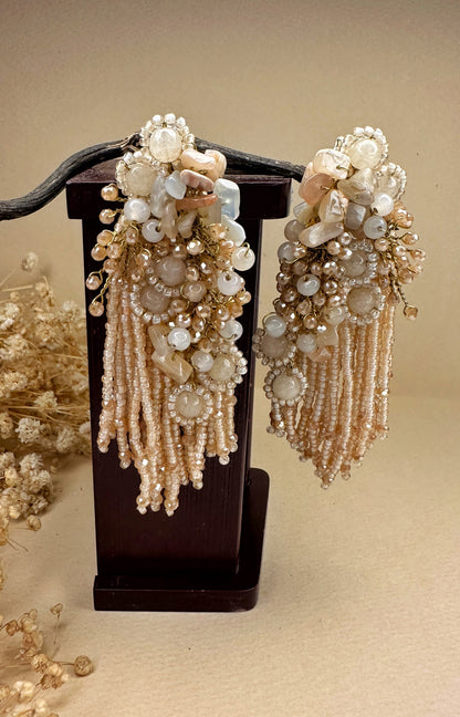 Handcrafted Pearl & Crystal Cascading Statement Earrings