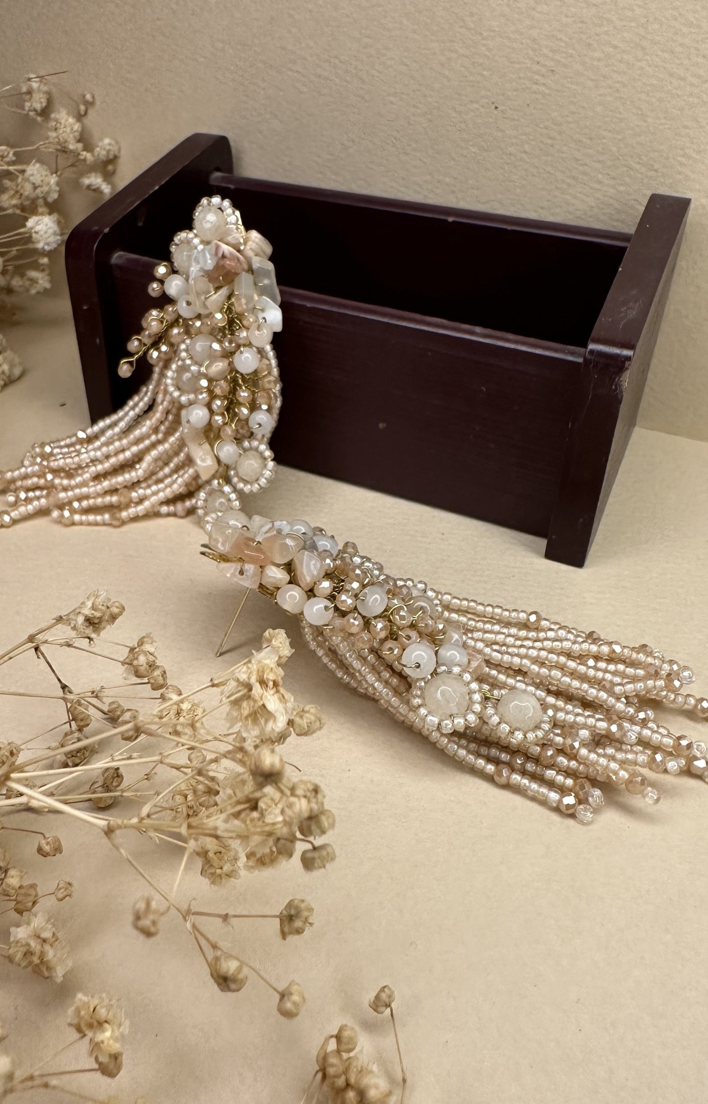 Handcrafted Pearl & Crystal Cascading Statement Earrings