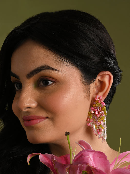 Rose Pink Green Fashion Long Earrings For Women
