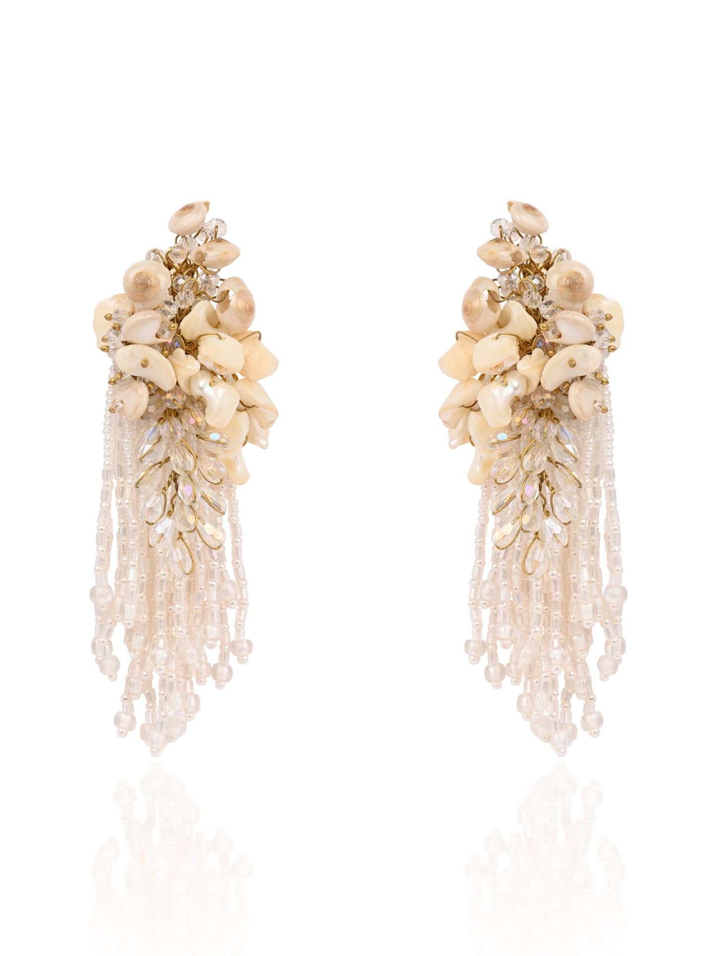 White Floral Long Earrings For Haldi