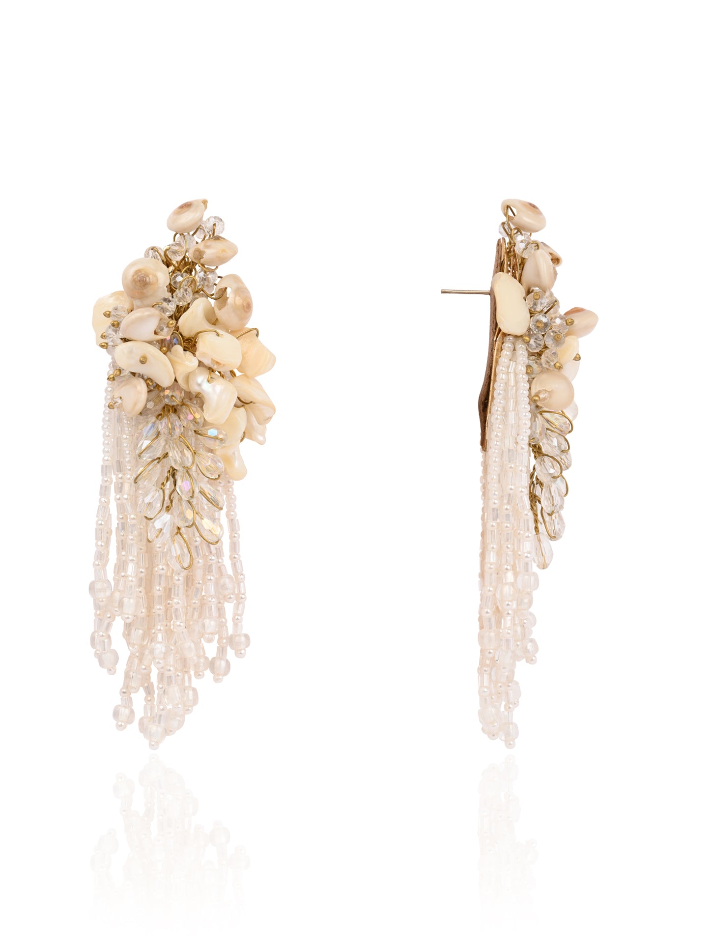 White Floral Long Earrings For Haldi