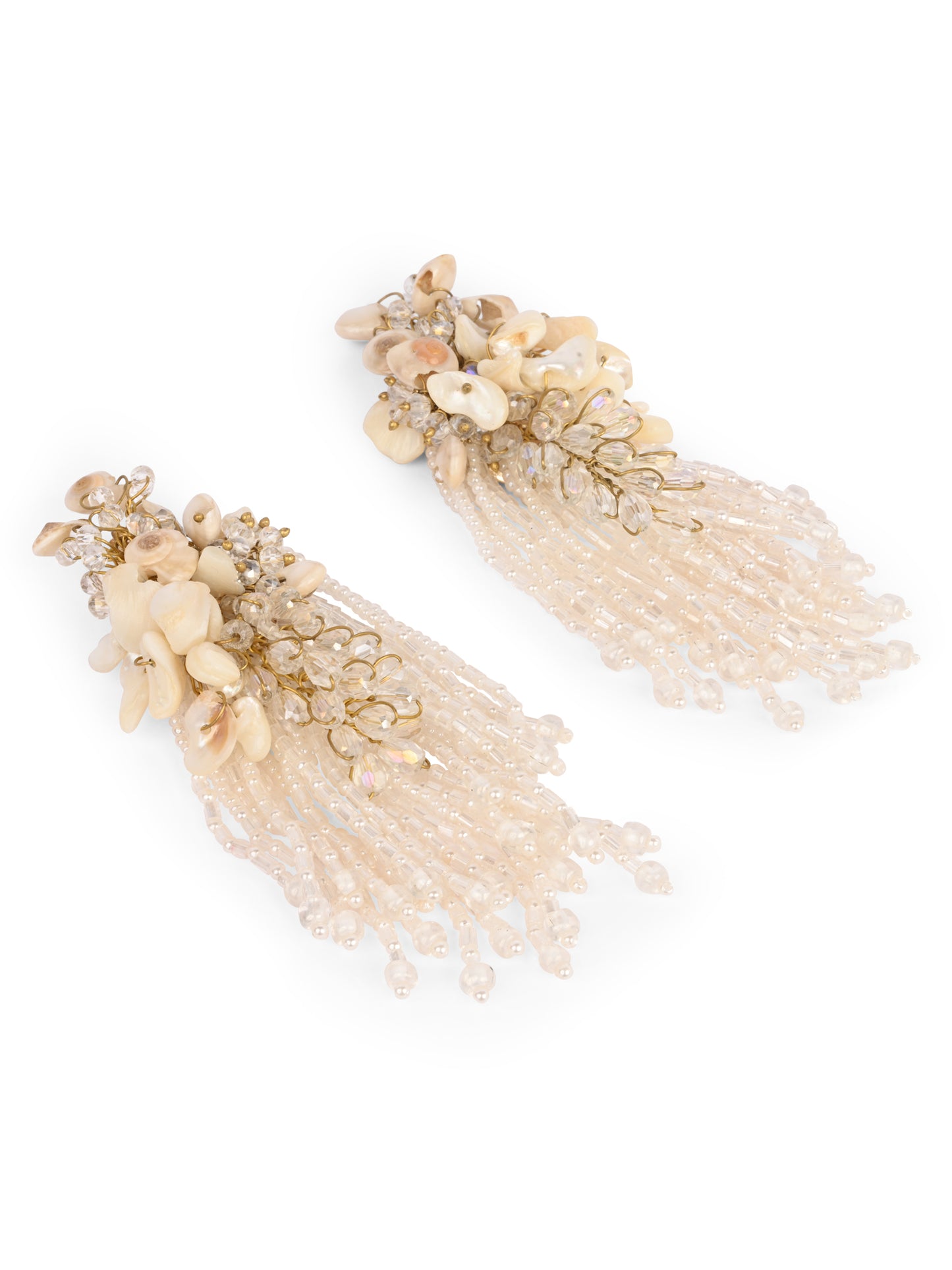 White Floral Long Earrings For Haldi