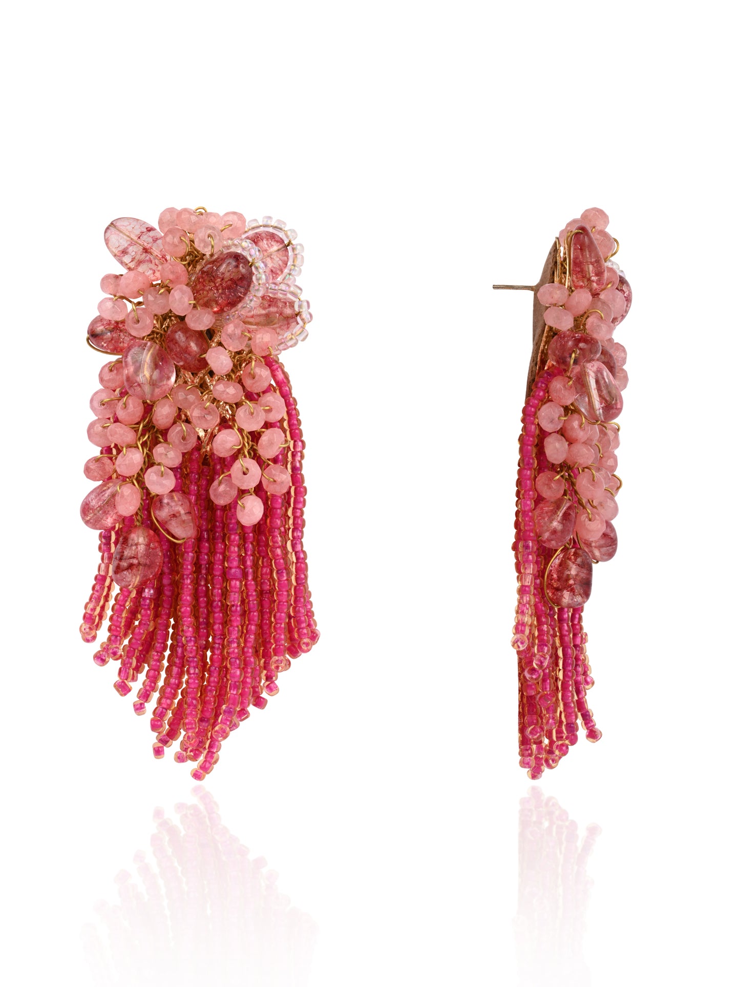 Cherry Red Long Earrings With C Rystal Hangings