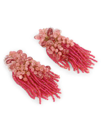 Cherry Red Long Earrings With C Rystal Hangings