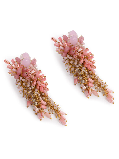 Baby Pink Shaded Gold Plated Chain Tassel Long Earrings