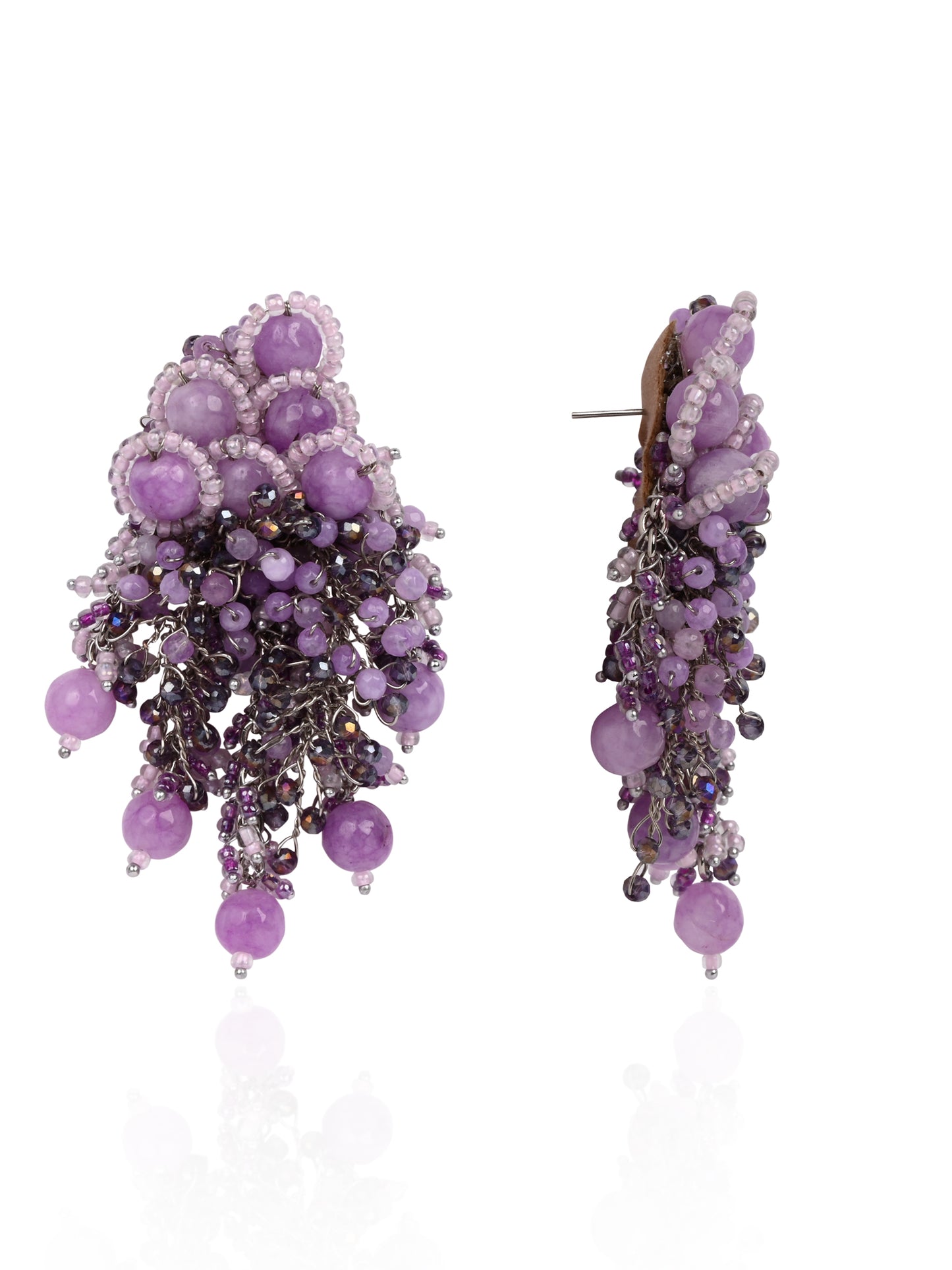 Designer Long Earrings With Purple Lilac Stones