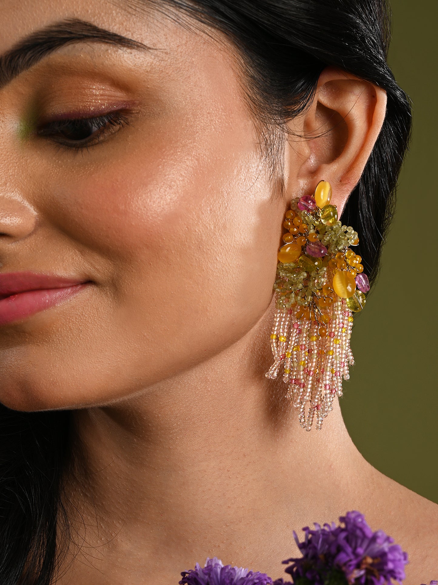 Mulicolour Stone Wedding Long Earrings