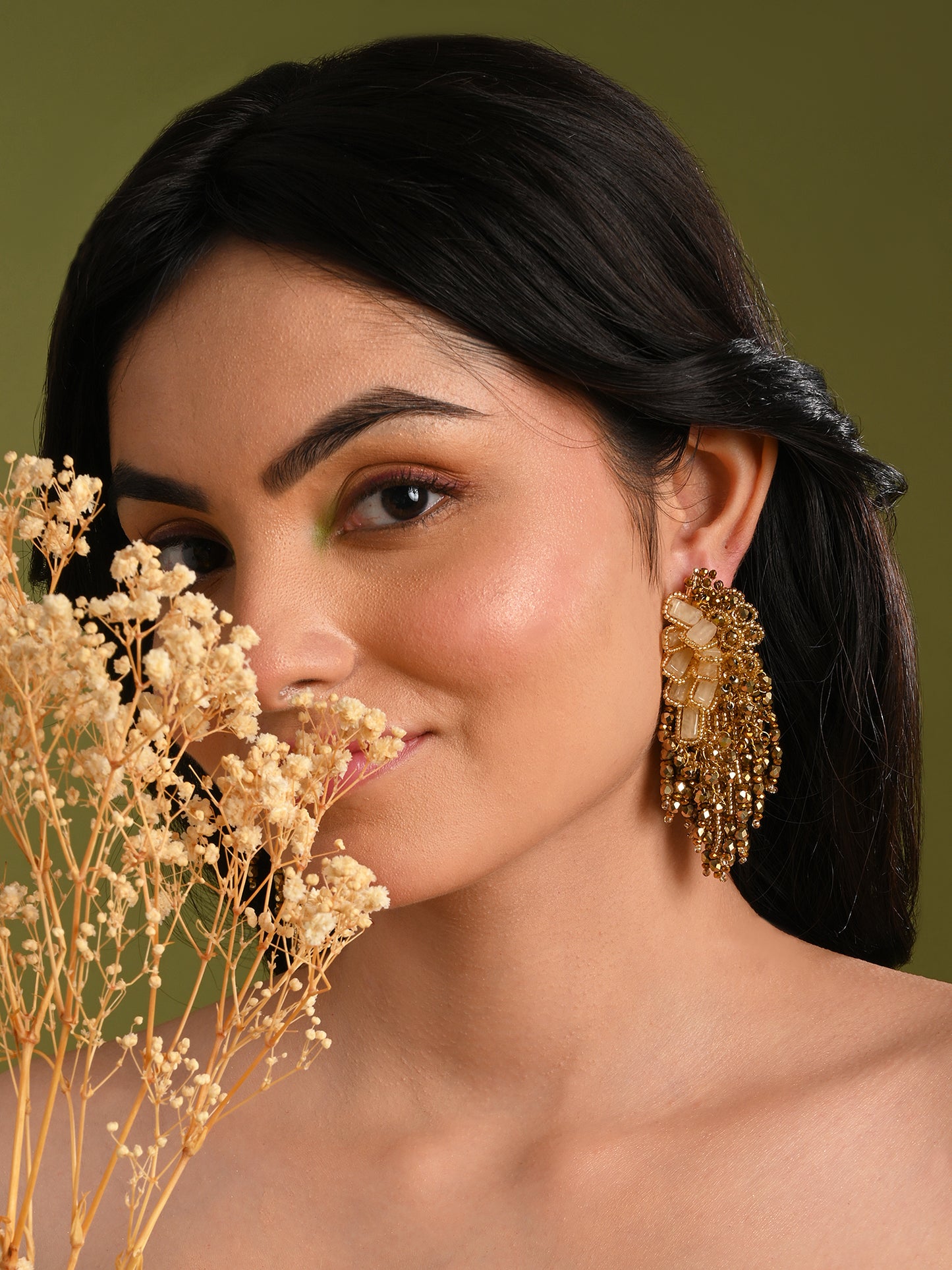 Wedding Gold Plated Golden Ethnic Long Earrings