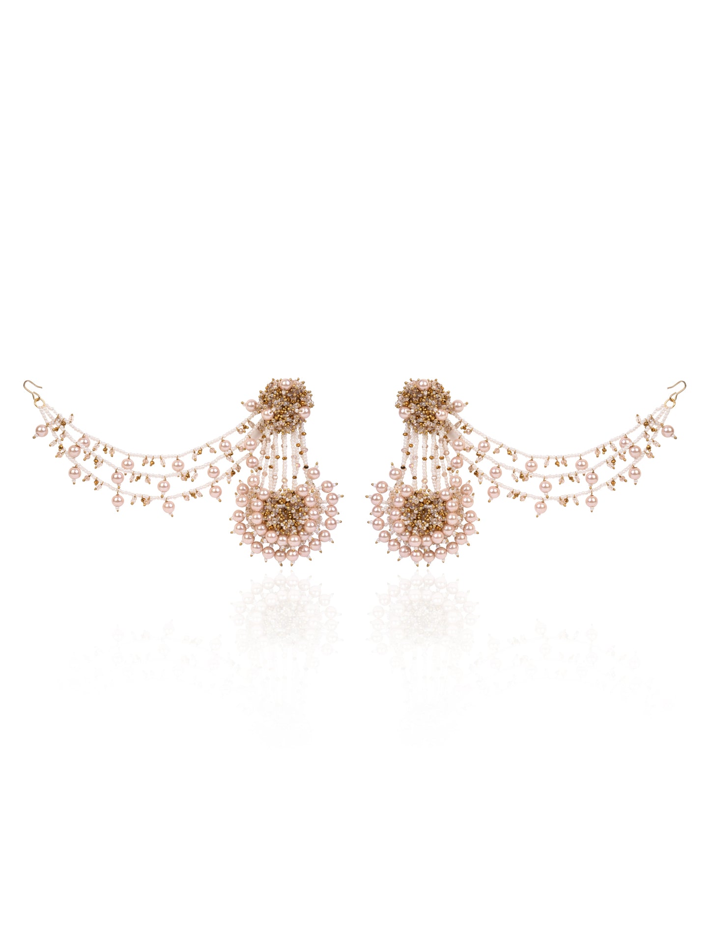 Peach Pearl With Gold Stones With Extensions For Hair Locks Made On Gold Plated Base Metal