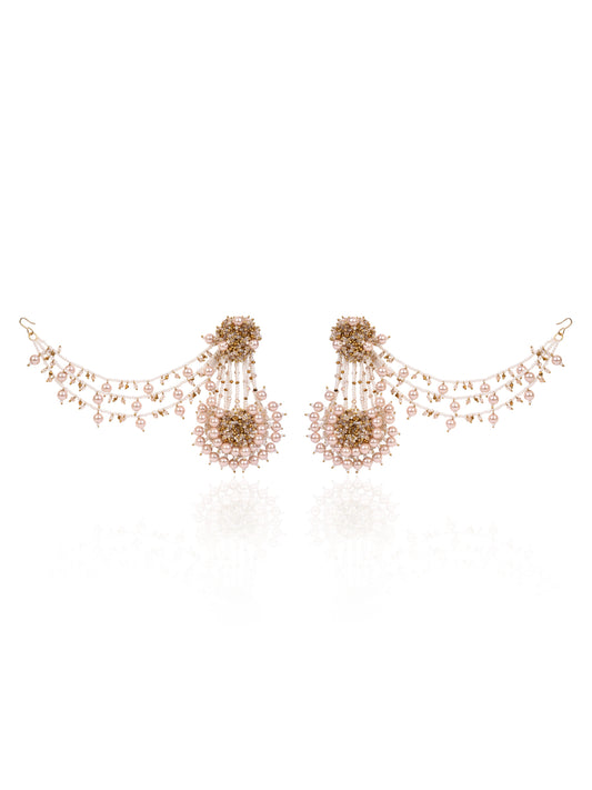 Peach Pearl With Gold Stones With Extensions For Hair Locks Made On Gold Plated Base Metal