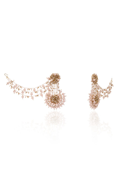 Peach Pearl With Gold Stones With Extensions For Hair Locks Made On Gold Plated Base Metal